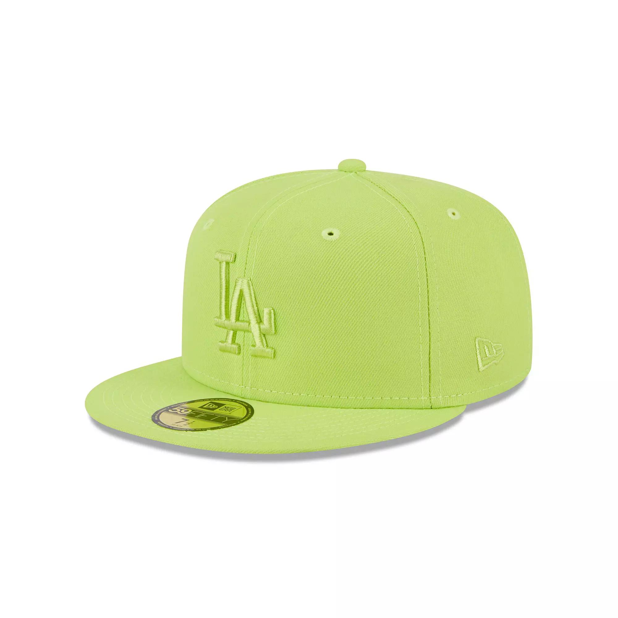 Men's New Era Neon Green Los Angeles Dodgers 2023 Spring Color Basic 59FIFTY Fitted Hat,  Product Image