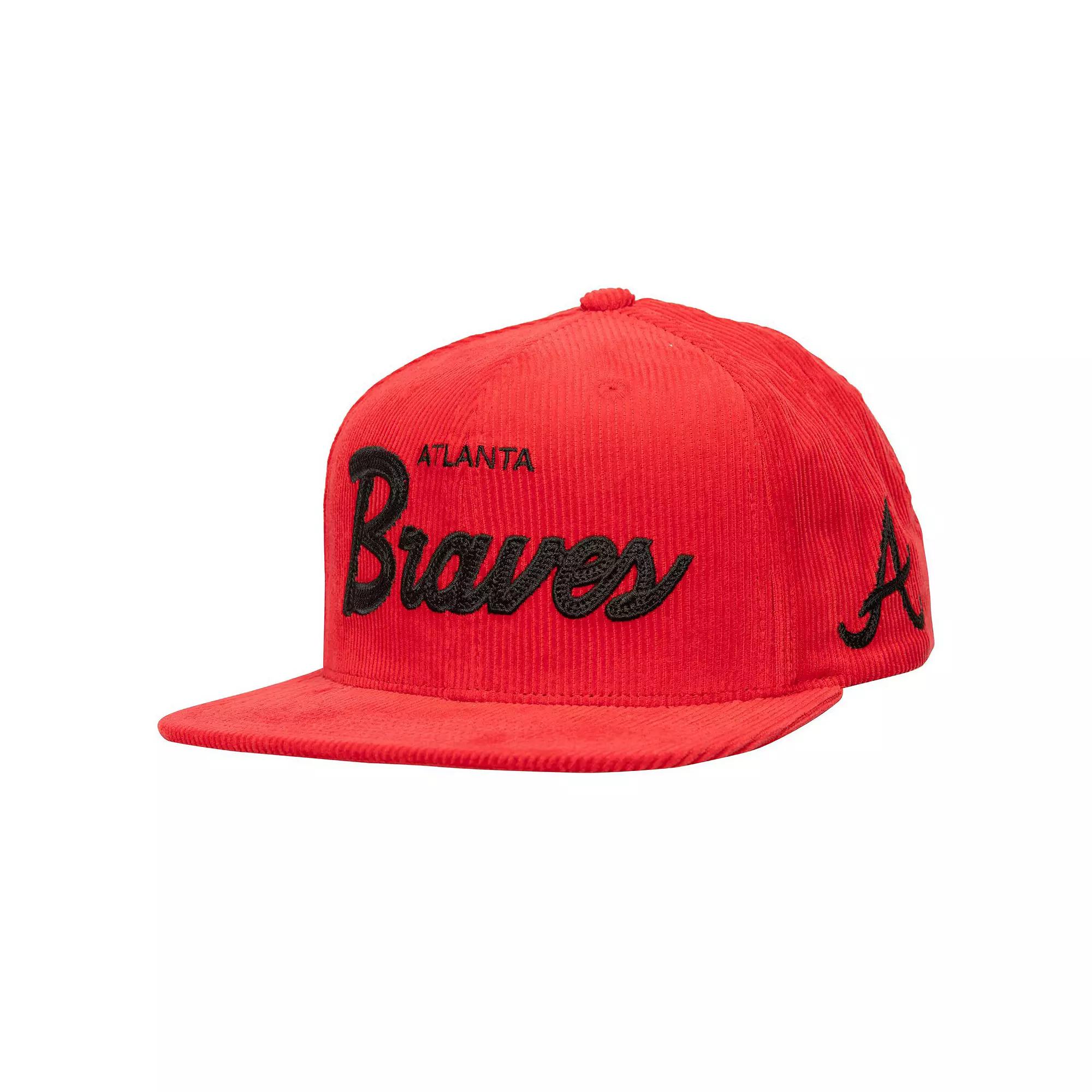 Men's Mitchell & Ness Red Atlanta Braves Corduroy Snapback Hat Product Image