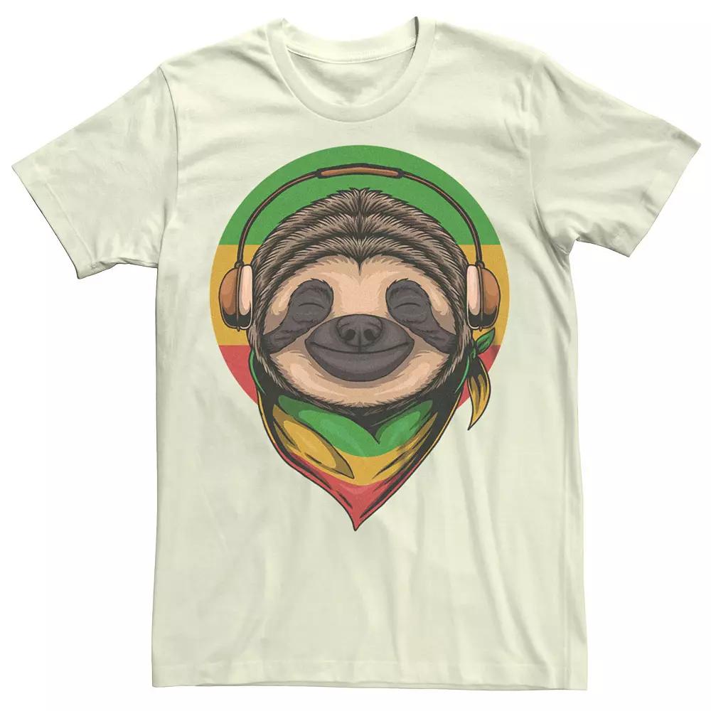 Men's Rasta Sloth Wearing Headphones Graphic Tee, Size: Medium, Natural Product Image