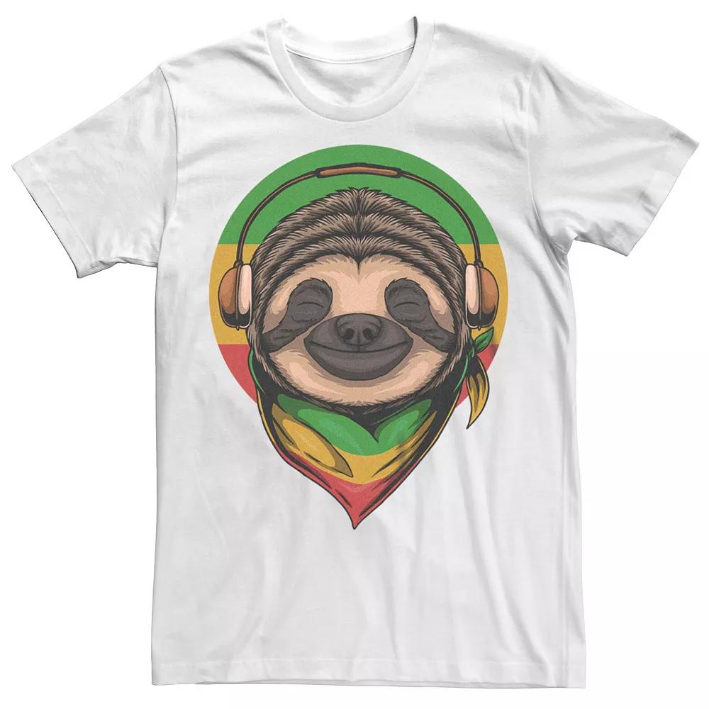 Men's Rasta Sloth Wearing Headphones Graphic Tee, Size: Medium, Natural Product Image