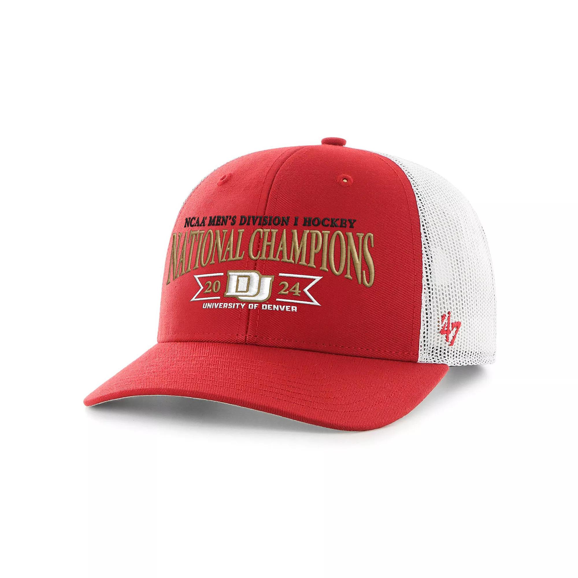 Men's '47  Crimson Denver Pioneers 2024 NCAA Men's Ice Hockey National Champions Trucker Adjustable Hat, Nc2 Red Product Image