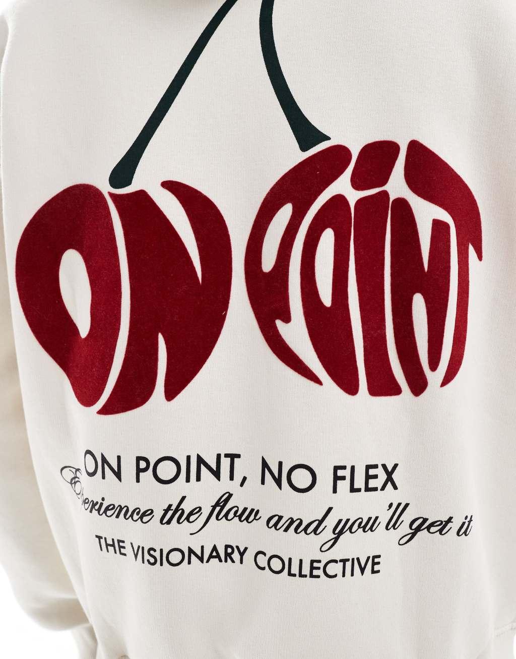 Bershka cherry On Point back printed hoodie in white Product Image