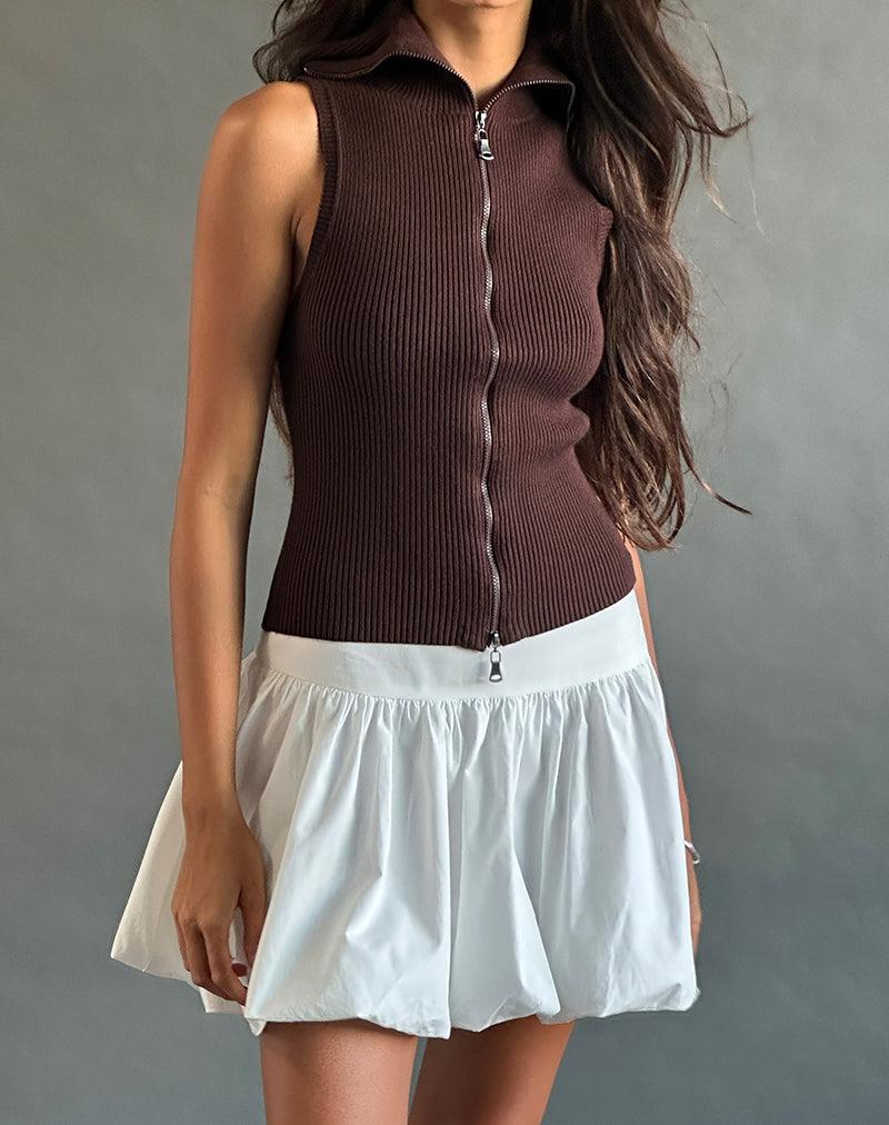 Tarni Highneck Fold Over Tank Top in Brown Female Product Image