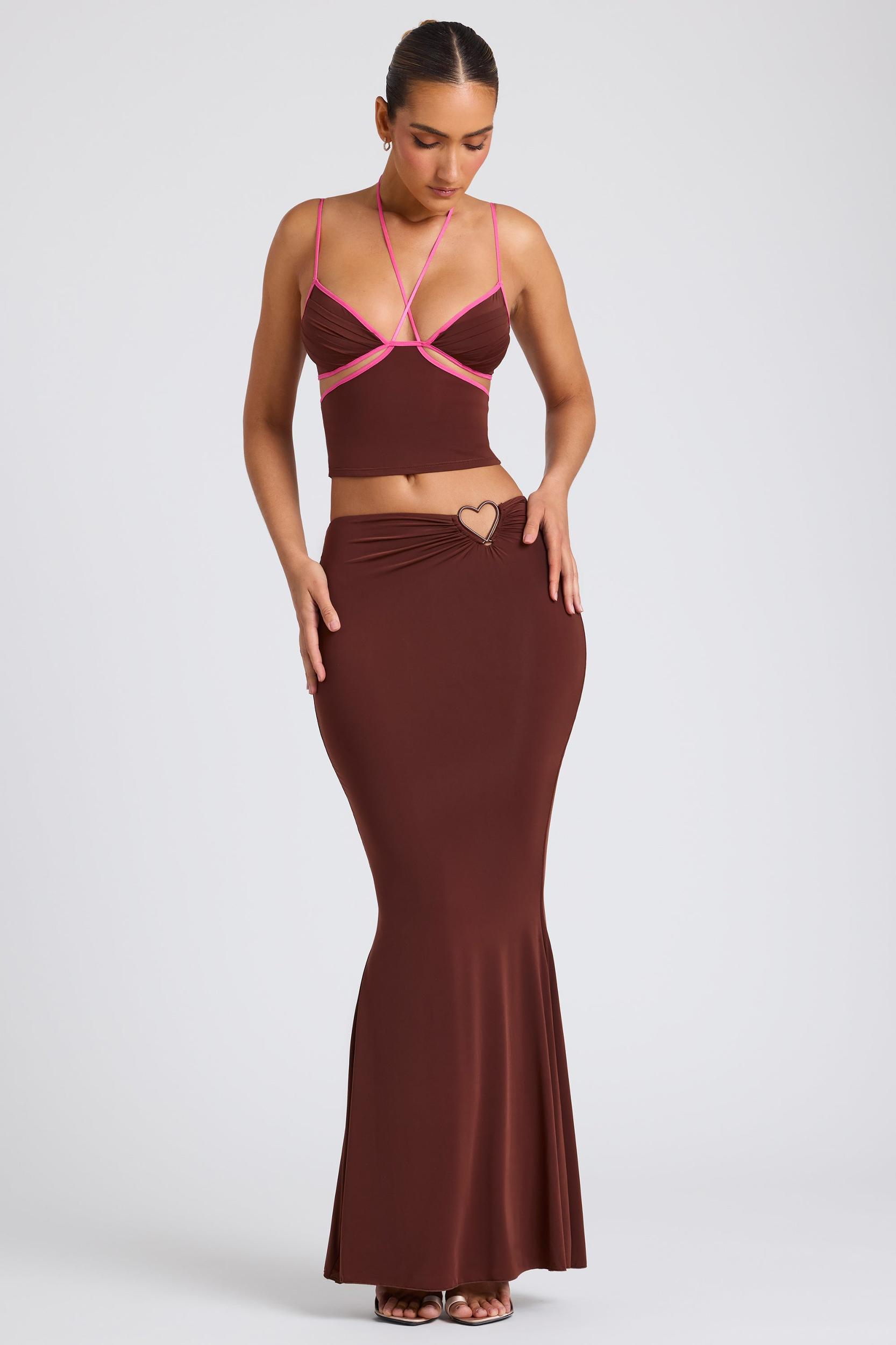 Mid Rise Maxi Skirt in Chocolate Brown Product Image