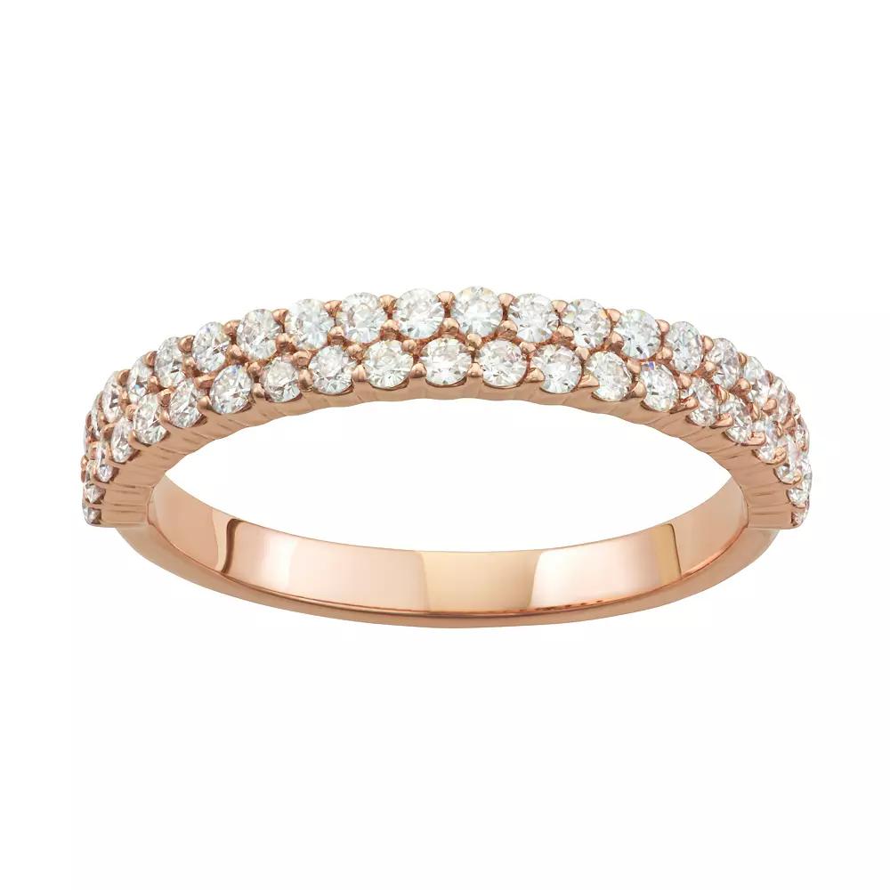 Charles & Colvard 14k Gold 5/8 Carat T.W. Lab-Created Moissanite Two Row Band, Women's, Size: 7, Pink Product Image