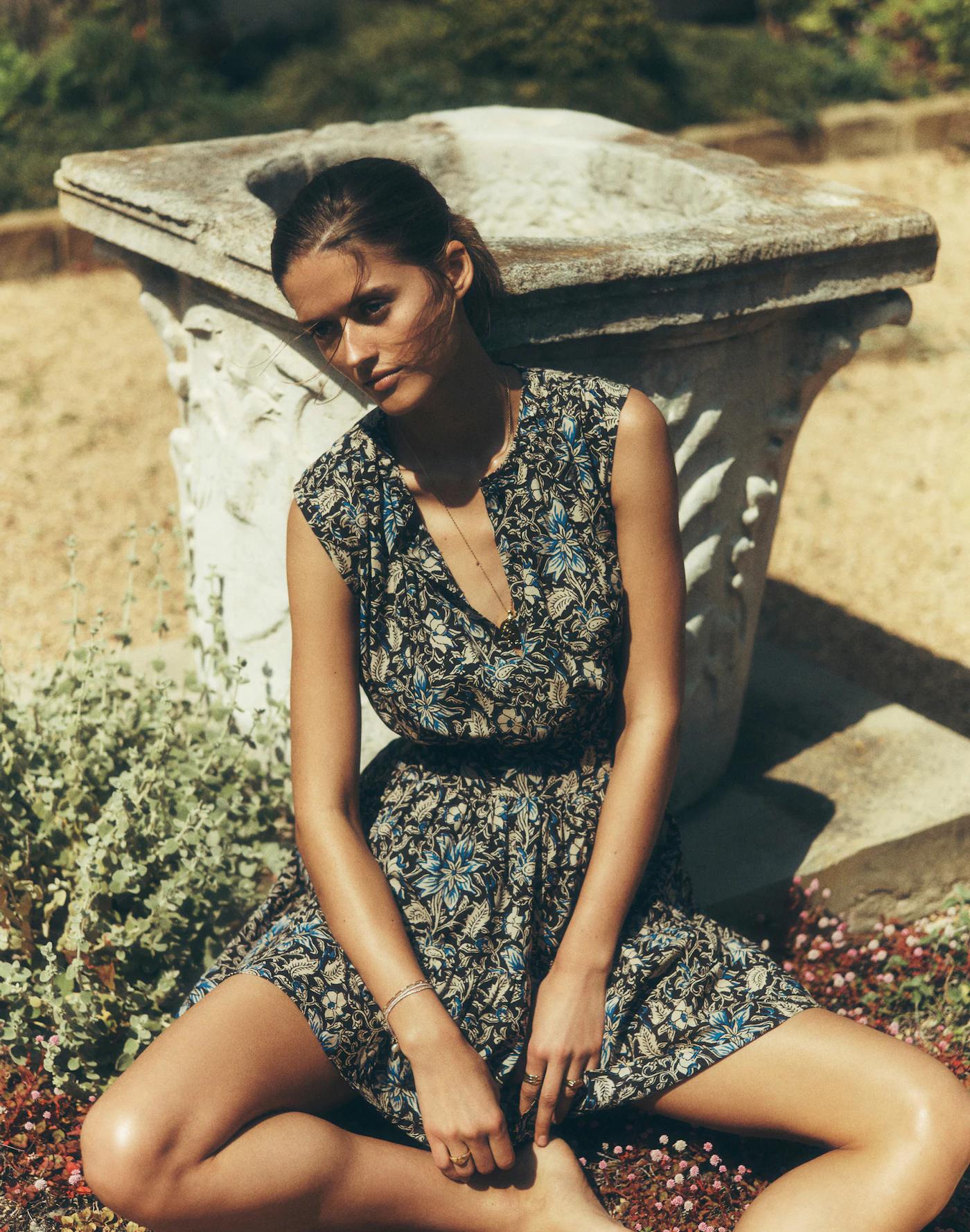 Gathered Button-Front Mini Dress in Floral Product Image