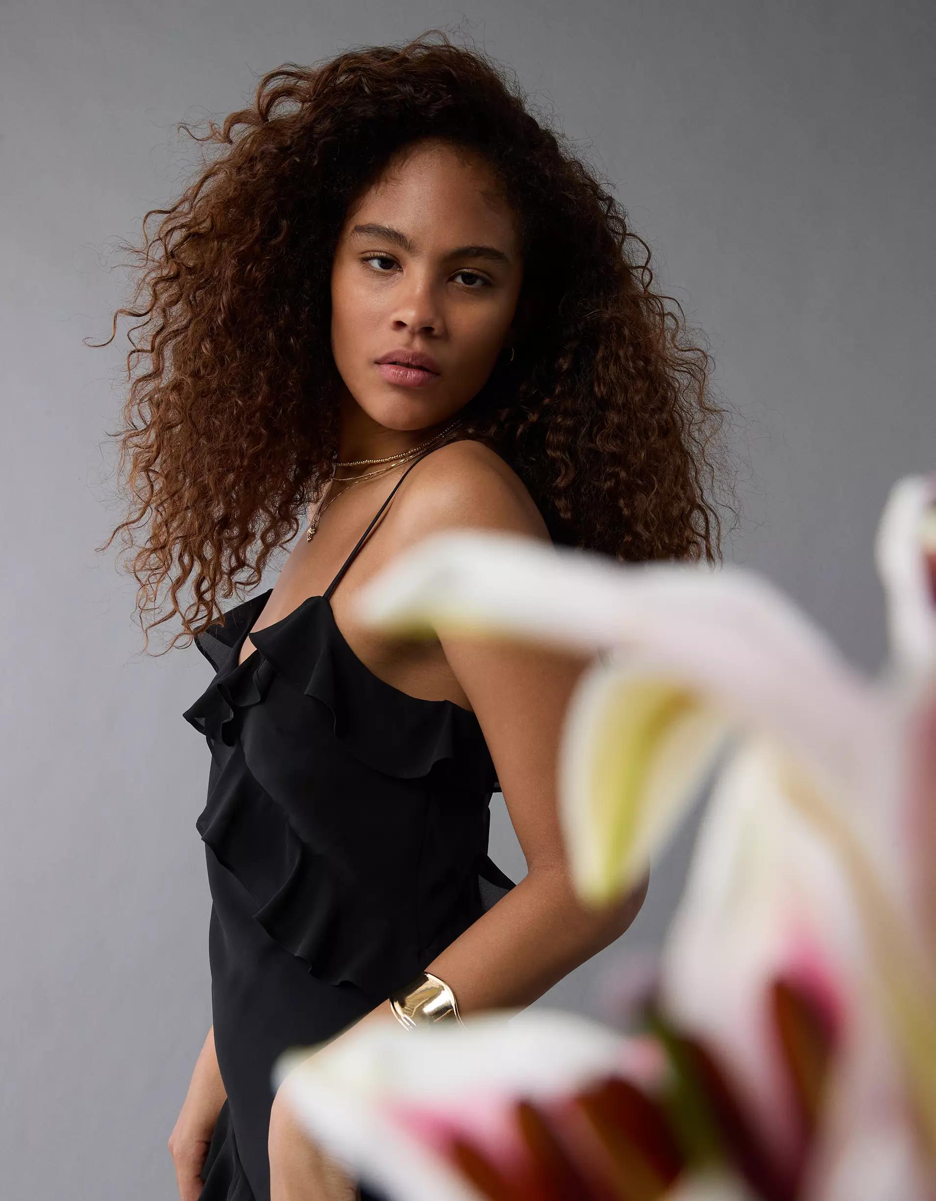 AE Asymmetrical Ruffle Maxi Slip Dress Product Image