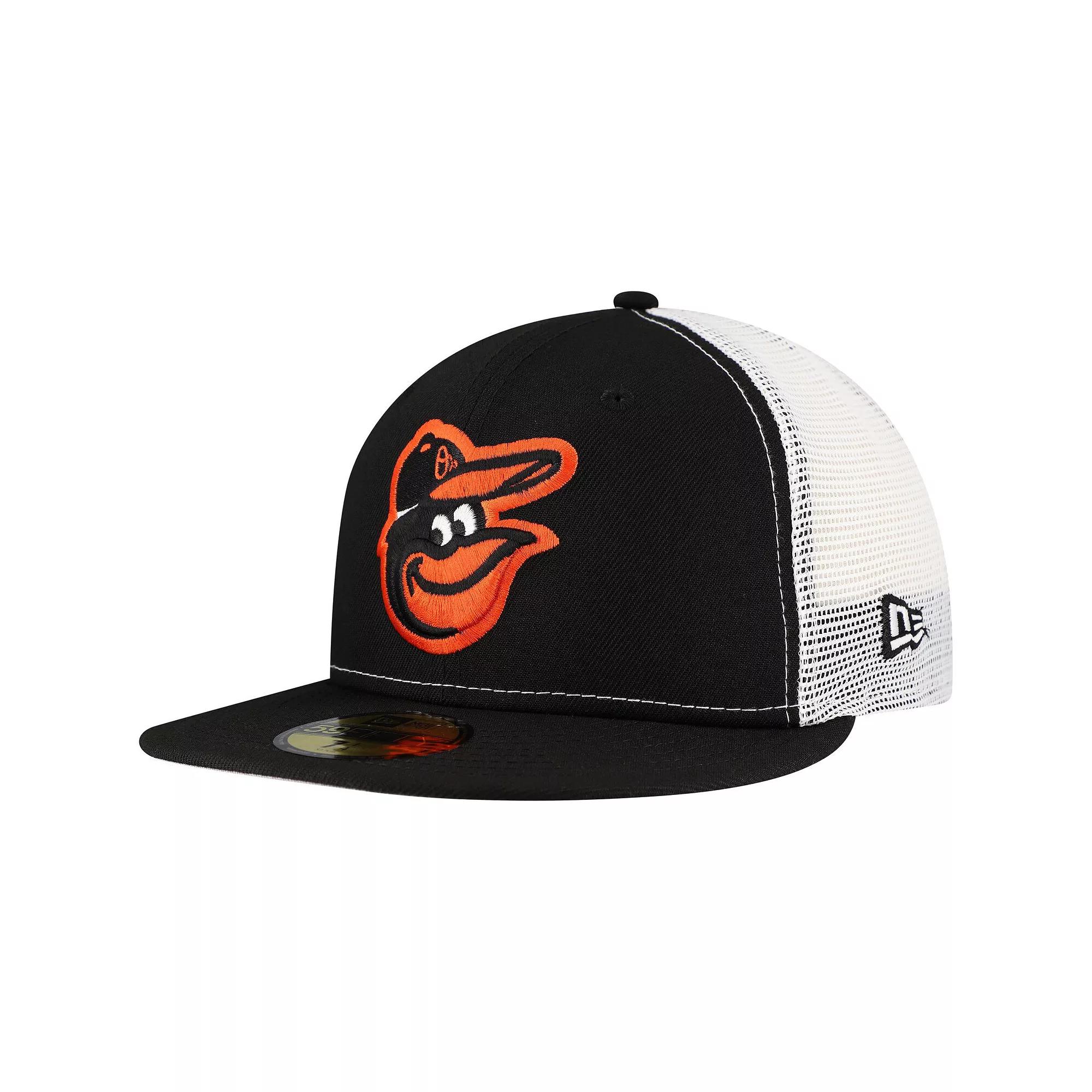 Men's New Era Black Baltimore Orioles Team Color 59FIFTY Trucker Fitted Hat, Size: 7 1/8 Product Image