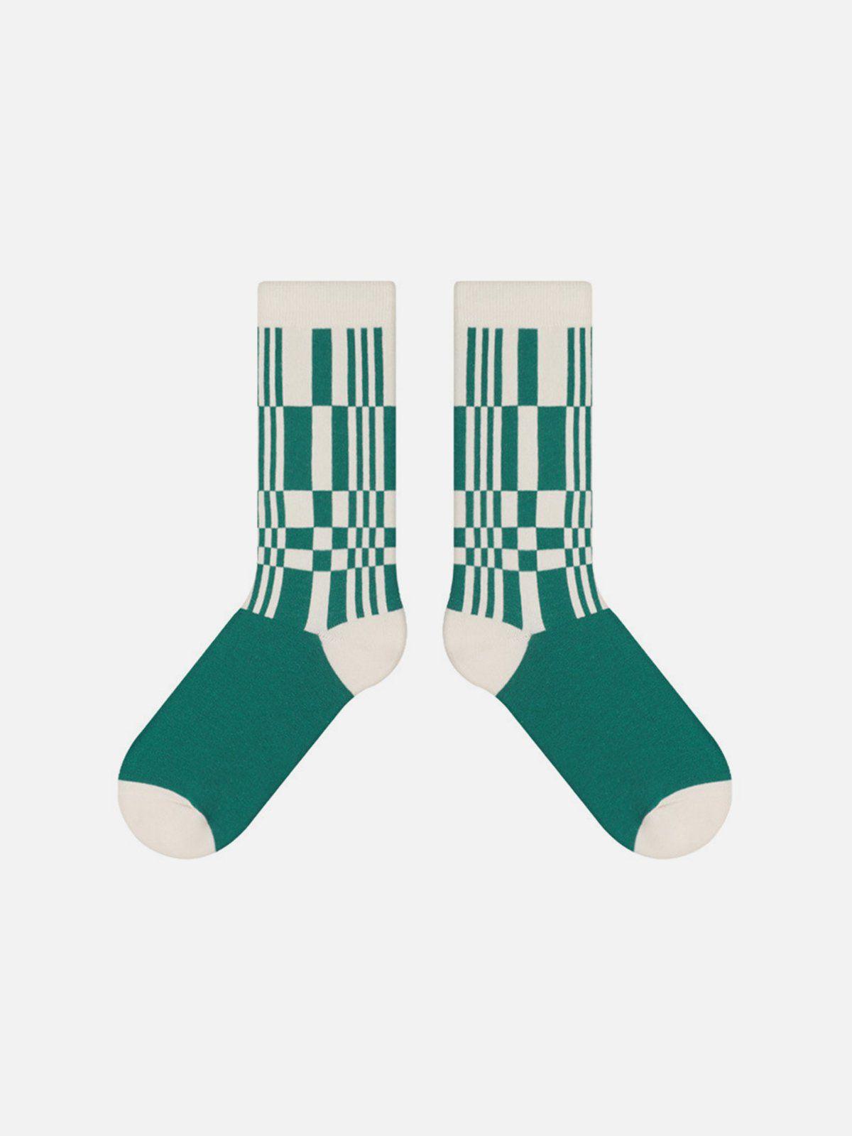 Color Blocking Plaid Mid-Calf Socks Product Image