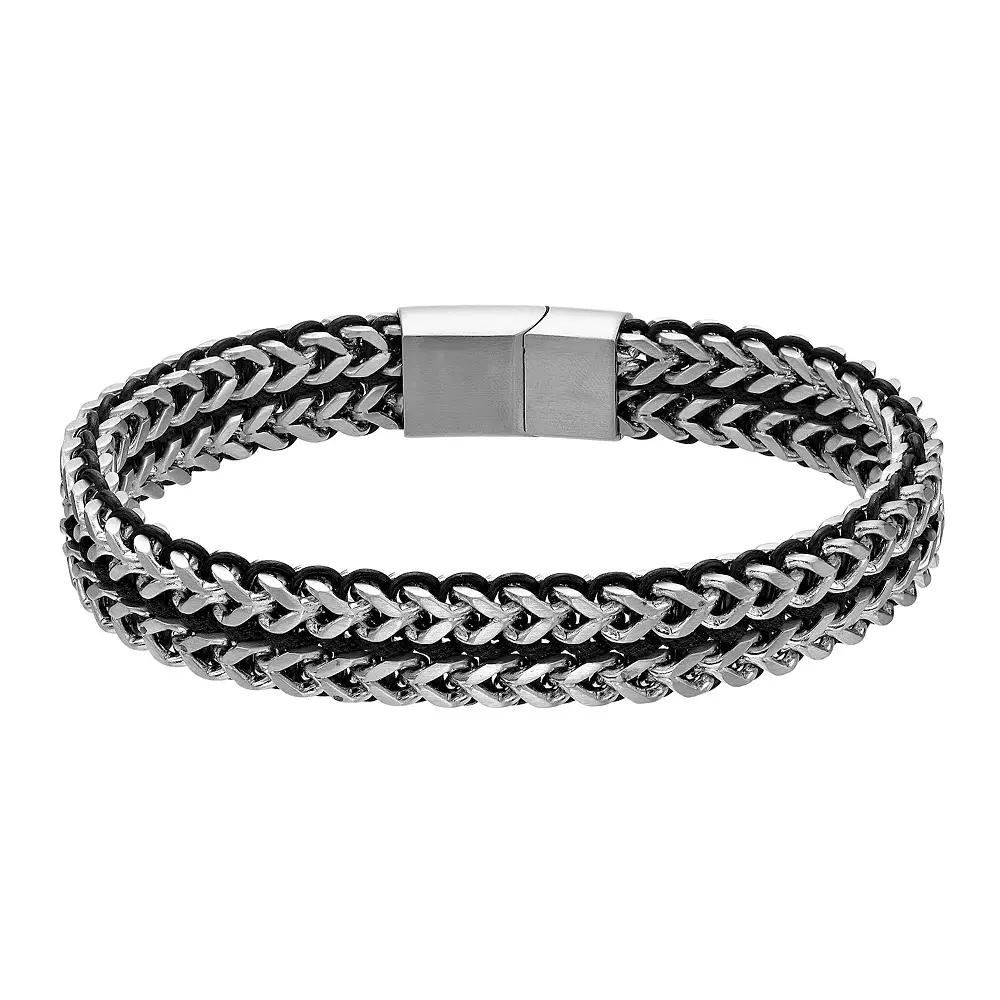 LYNX Men's Stainless Steel & Black Cord Foxtail Bracelet, Size: 9, Multi Product Image