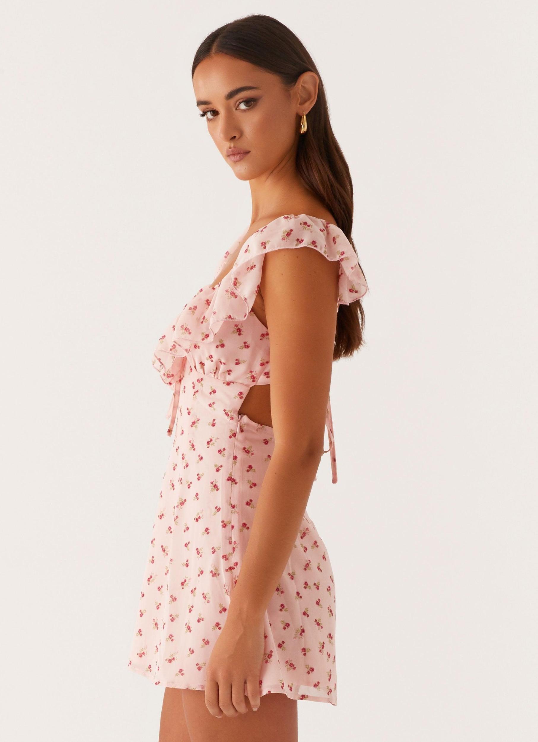 Adrina Ruffle Mini Dress - Pink Flower Product Image