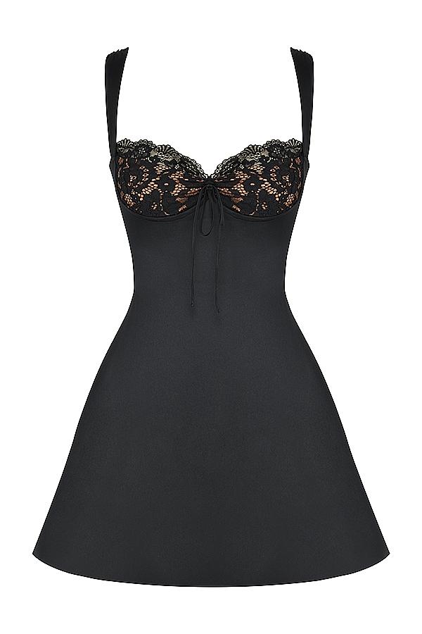 Adriana  black satin and lace mini dress Product Image