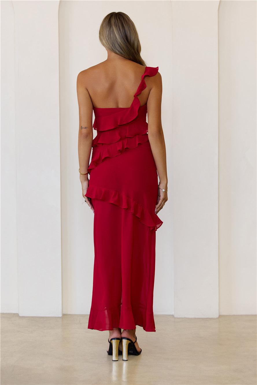 Out Late Look Great One Shoulder Maxi Dress Red Product Image