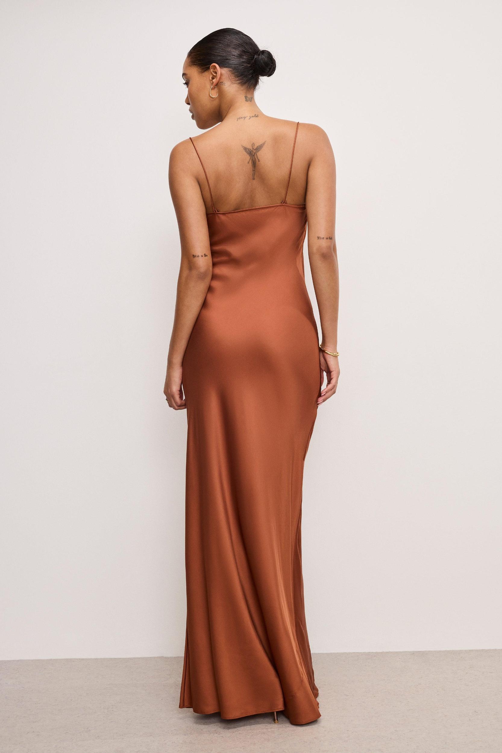 SATIN SLIP MAXI DRESS | COPPER004 Product Image