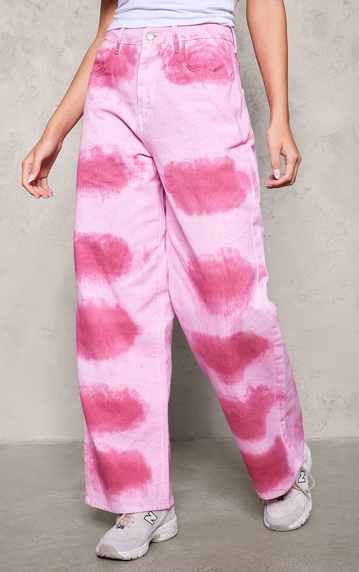 Pink Tie Dye Denim Wide Leg Jeans Product Image