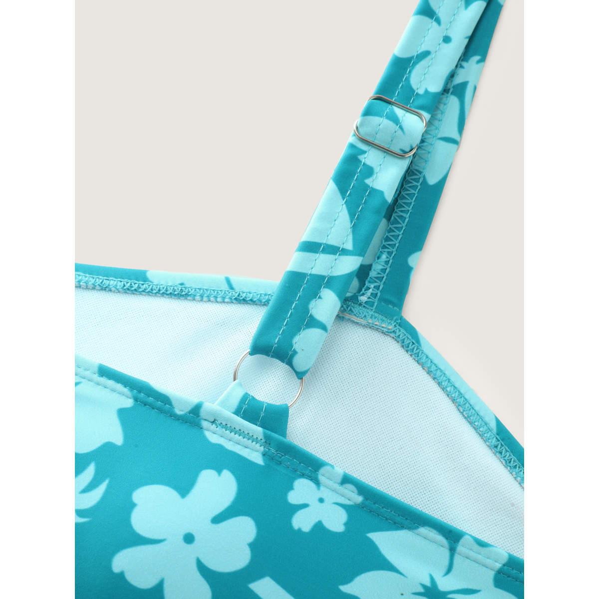 Plus Size Twist-Front Floral Print Swim Dress Women's Swimwear DarkSlateGray Resort Bodycon Heart neckline High stretch Curve Swim Dresses BloomChic 22-24/3X Product Image