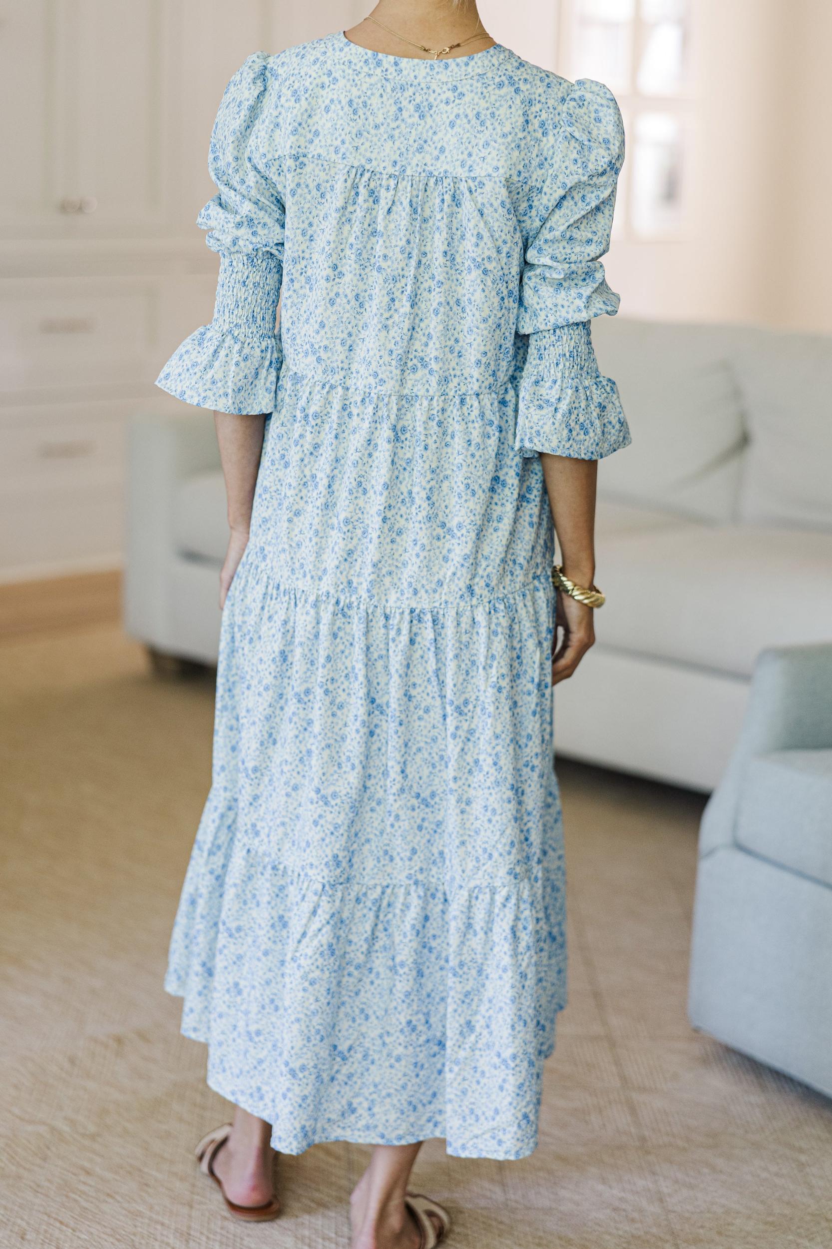 NURSING COLLECTION: What A Surprise Blue Ditsy Floral Tiered Midi Dress Female Product Image