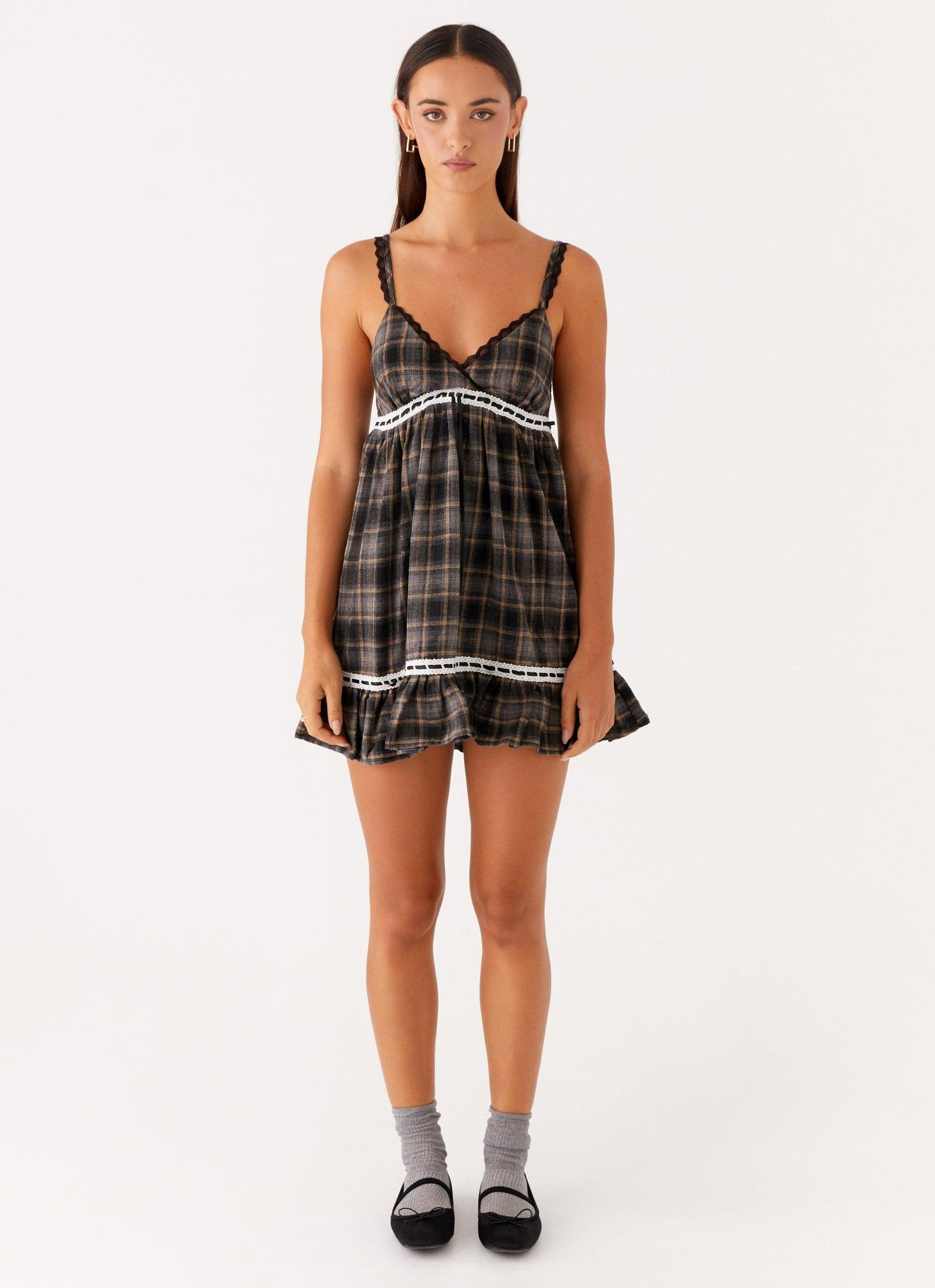 Gretta Mini Dress - Brown Check Product Image