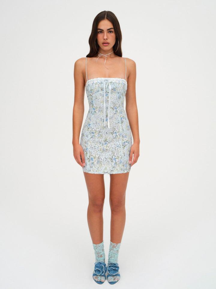 Claire Lace Mini Dress — Blue Product Image