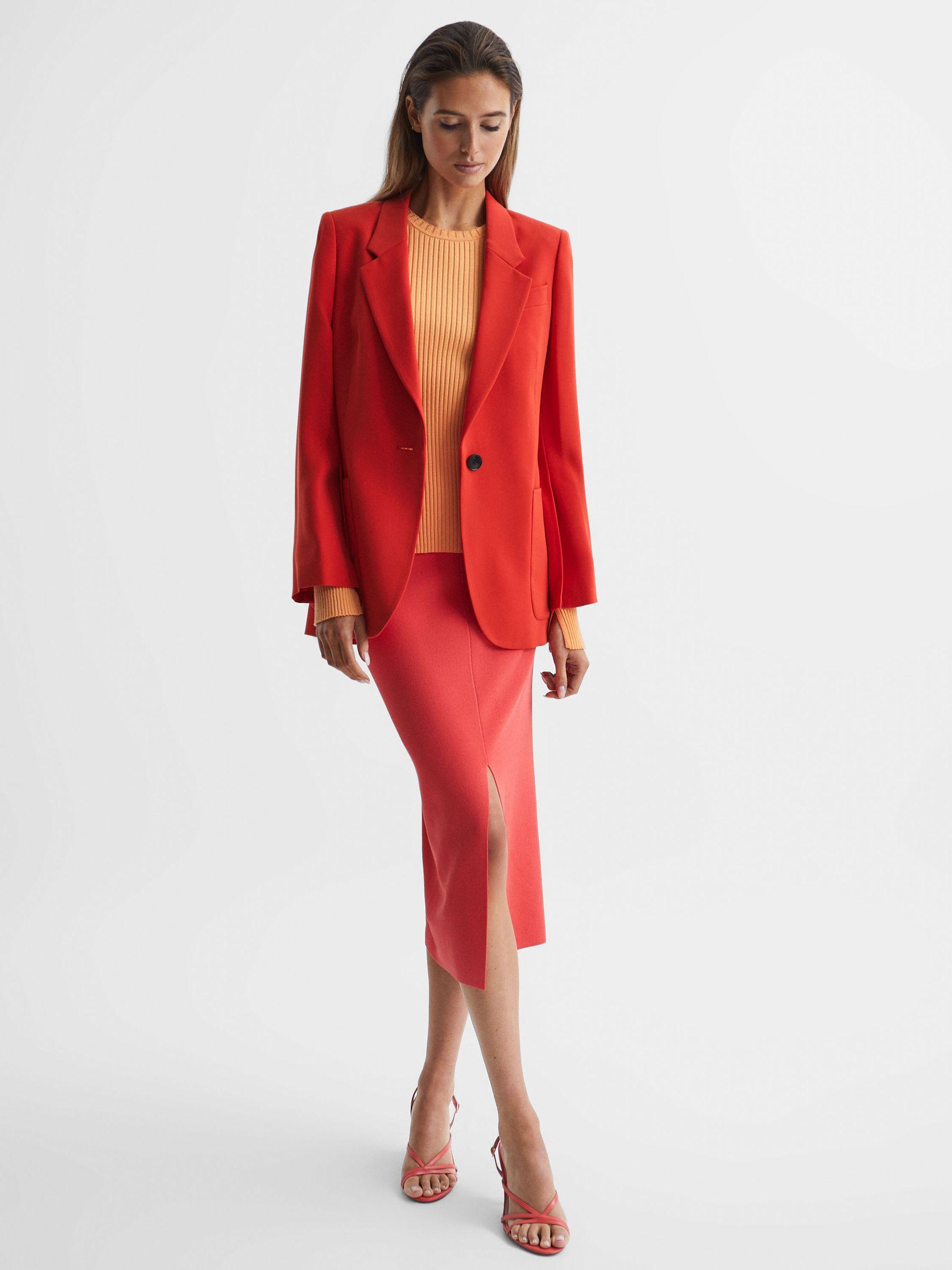 Single Breasted Split Sleeve Tailored Fit Blazer in Coral Product Image