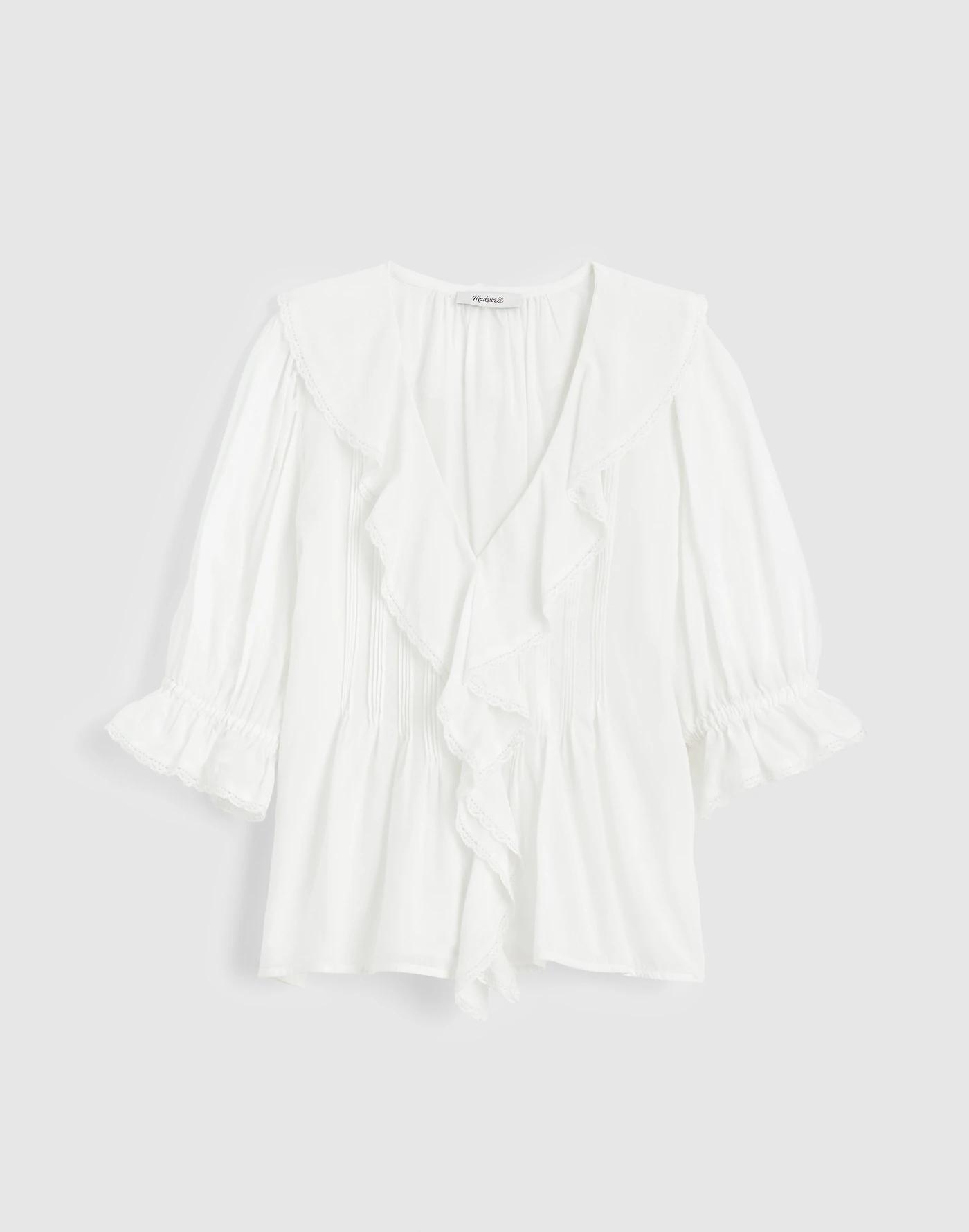 Pintucked Ruffled Puff-Sleeve Top Product Image