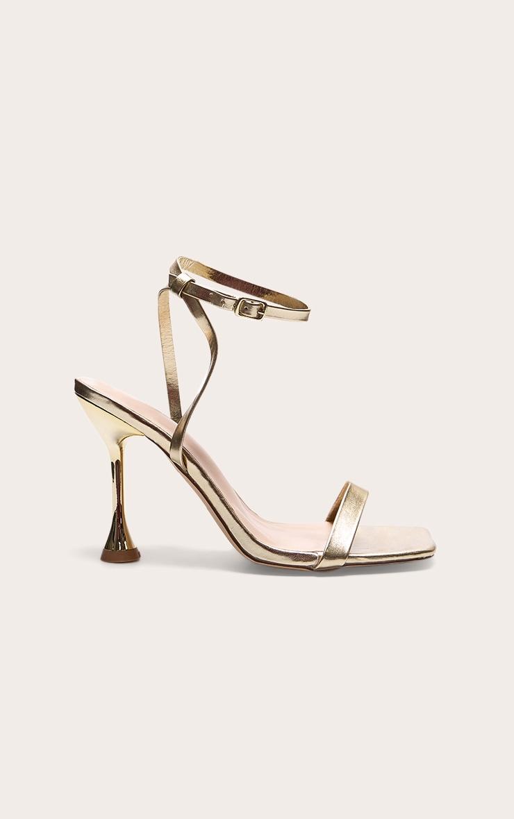  Gold Wide Fit Pu Square Toe Ankle Buckle Heeled Sandals Product Image