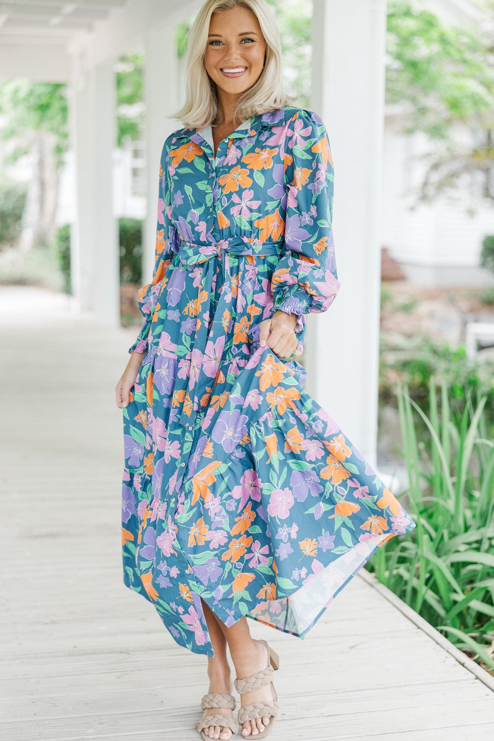 Back At It Blue Floral Maxi Dress Female Product Image
