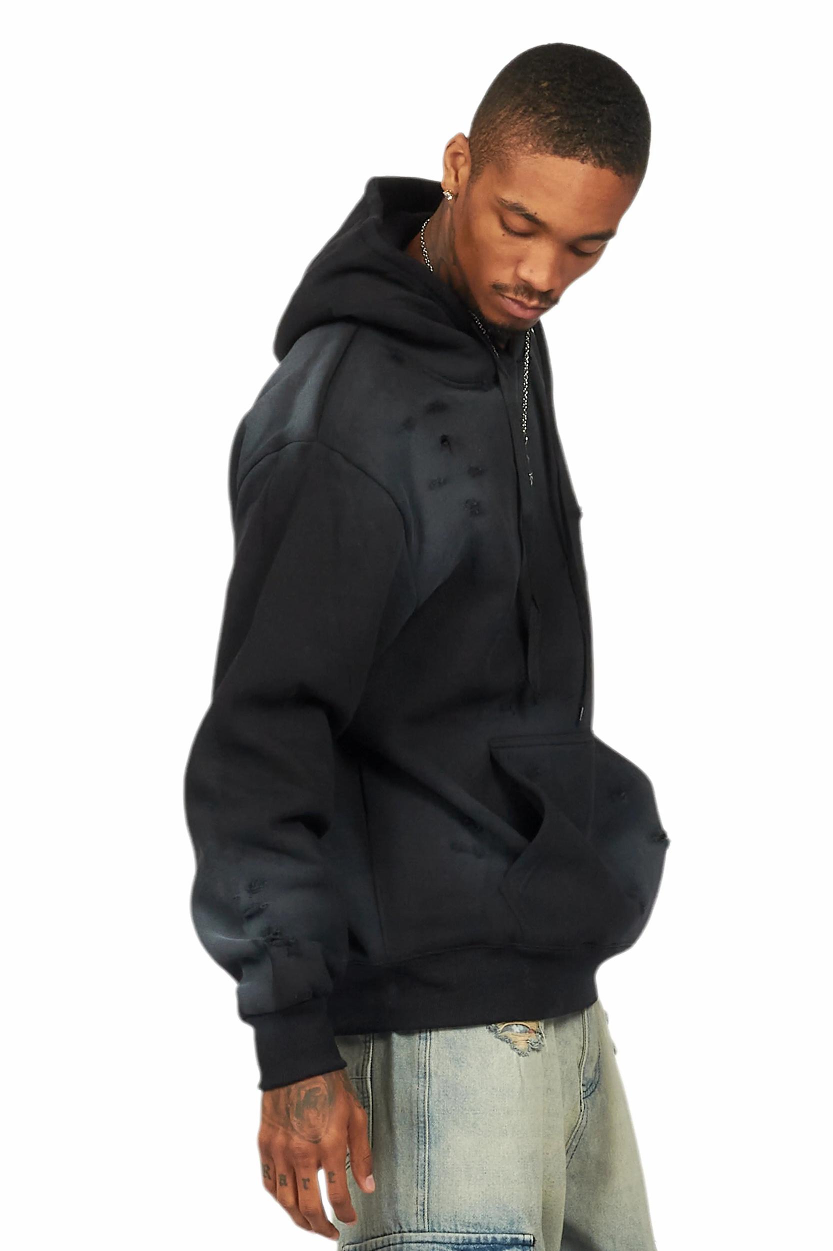 Baki Black Distressed Hoodie Male Product Image