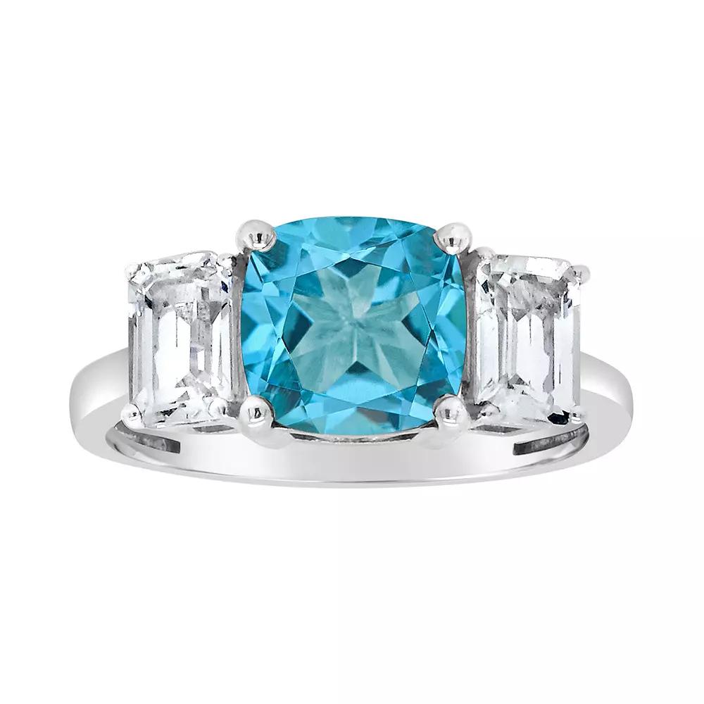 Alyson Layne Sterling Silver Blue Topaz & White Topaz 3-Stone Ring, Women's, Size: 9 Product Image