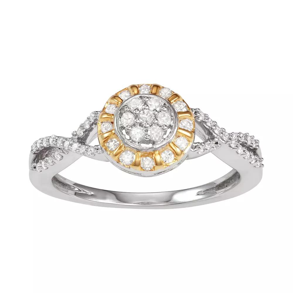 HDI Two Tone Sterling Silver 1/3 Carat T.W. Diamond Halo Ring, Women's,  Product Image