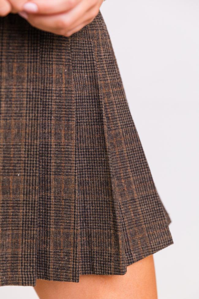 Perfect Example Mocha Pleated Plaid Skort FINAL SALE Product Image
