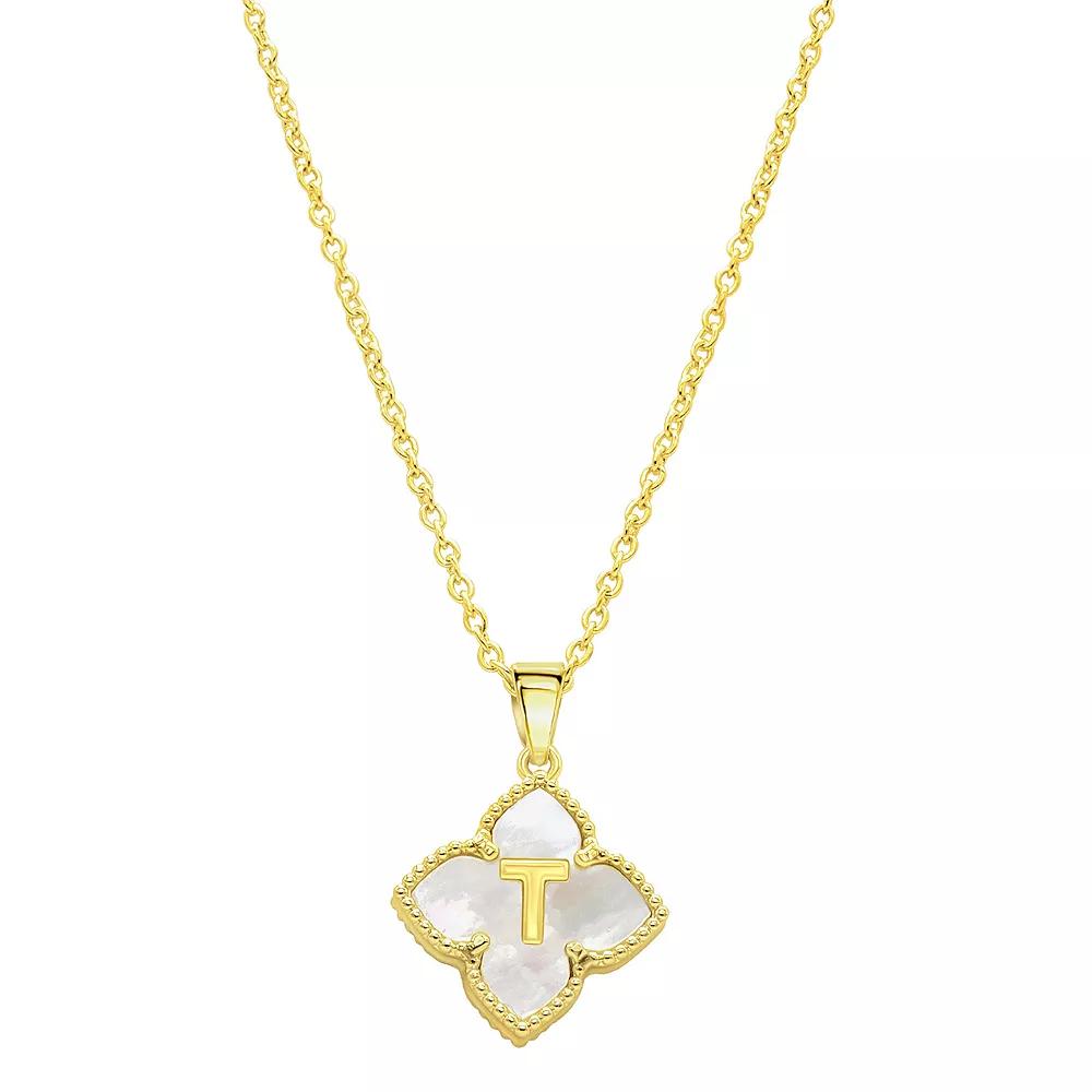 Adornia Gold Tone Adjustable White Mother of Pearl Initial Floral Necklace, Women's, Size: 16-18" ADJ Product Image