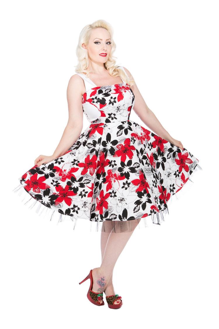 White & Red Floral Swing Dress Product Image