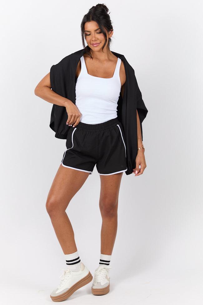On The Move Black and White Running Shorts With Contrast Trim FINAL SALE Product Image