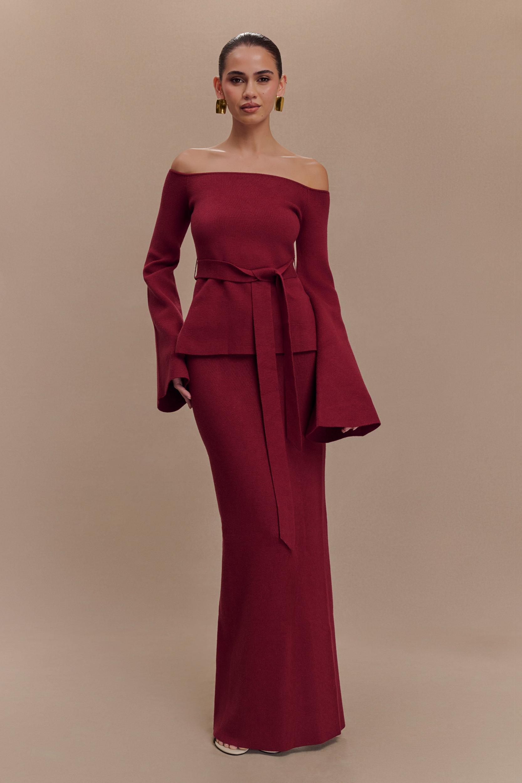 Kyle Knit Maxi Skirt - Cherry Red Product Image