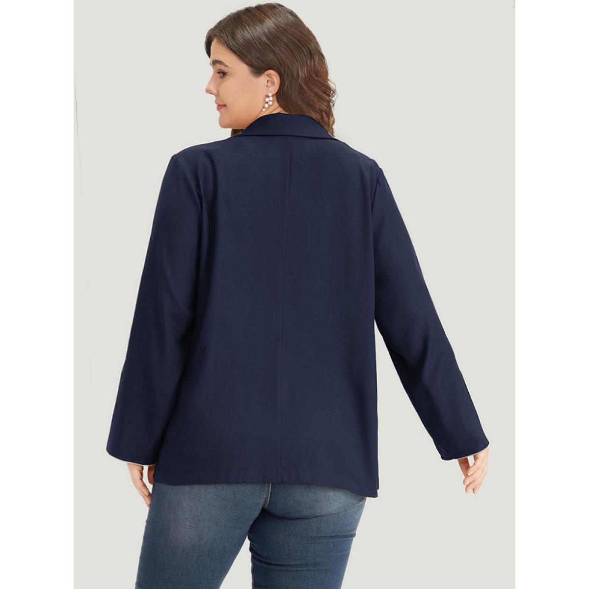 Plus Size Contrast Suit Collar Button Up Pocket Tab Sleeve Blazer Indigo Women Work Plain Contrast Sleeve Long Sleeve Lapel Collar 14-16/1X Pocket Office Blazers BloomChic Product Image
