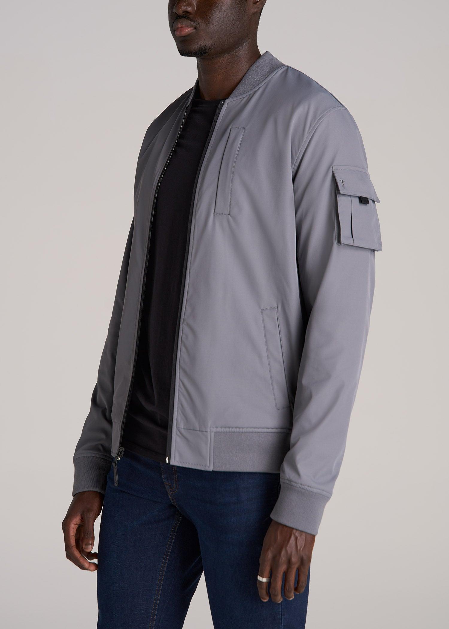 Reversible Bomber Jacket for Tall Men in Fossil Grey and Black Male Product Image
