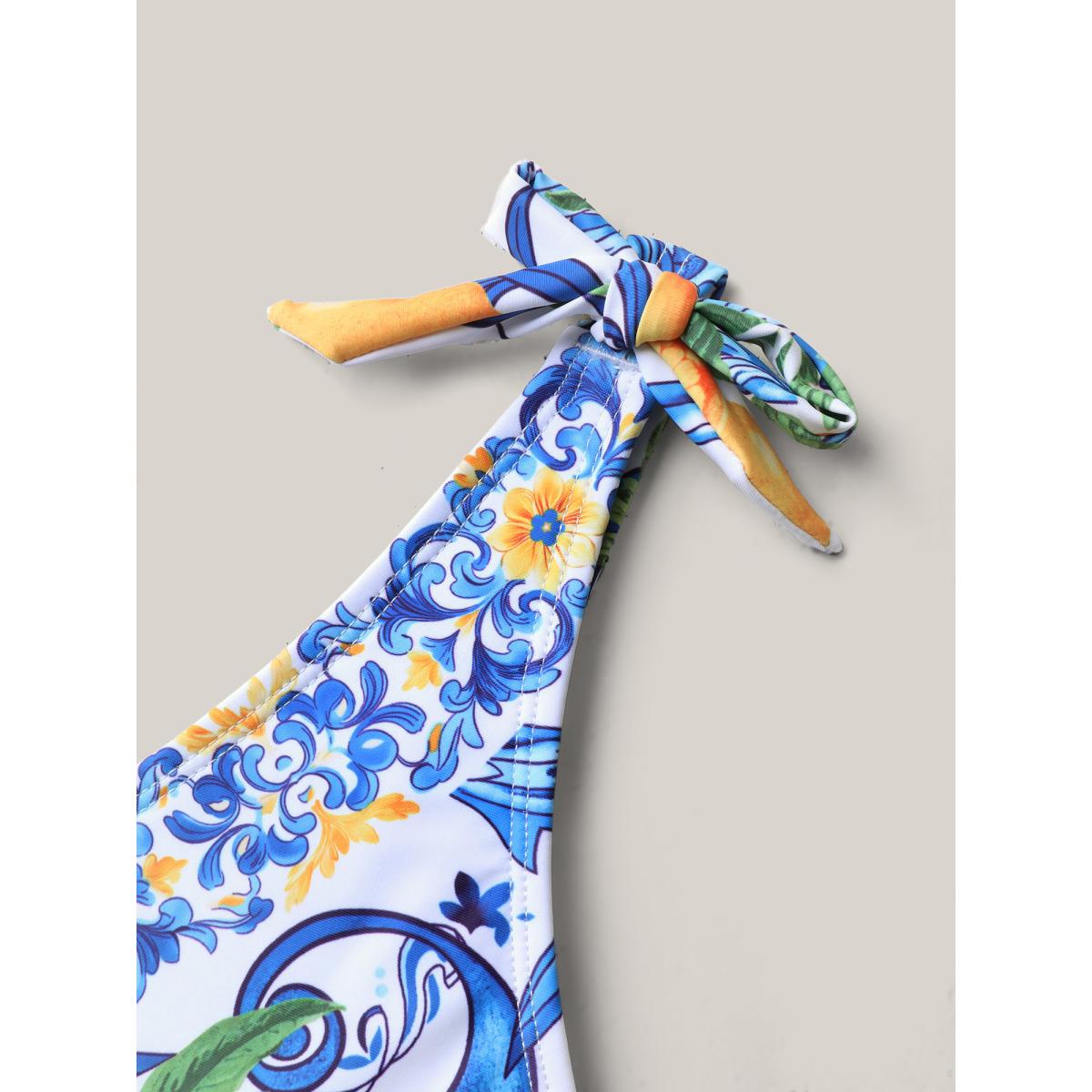 Plus Size Two-Piece Citrus Print Sarong Swimsuit Women's Swimwear Lemonyellow Resort Tie knot Curve Bathing Suits High stretch One Pieces BloomChic 22-24/3X Product Image