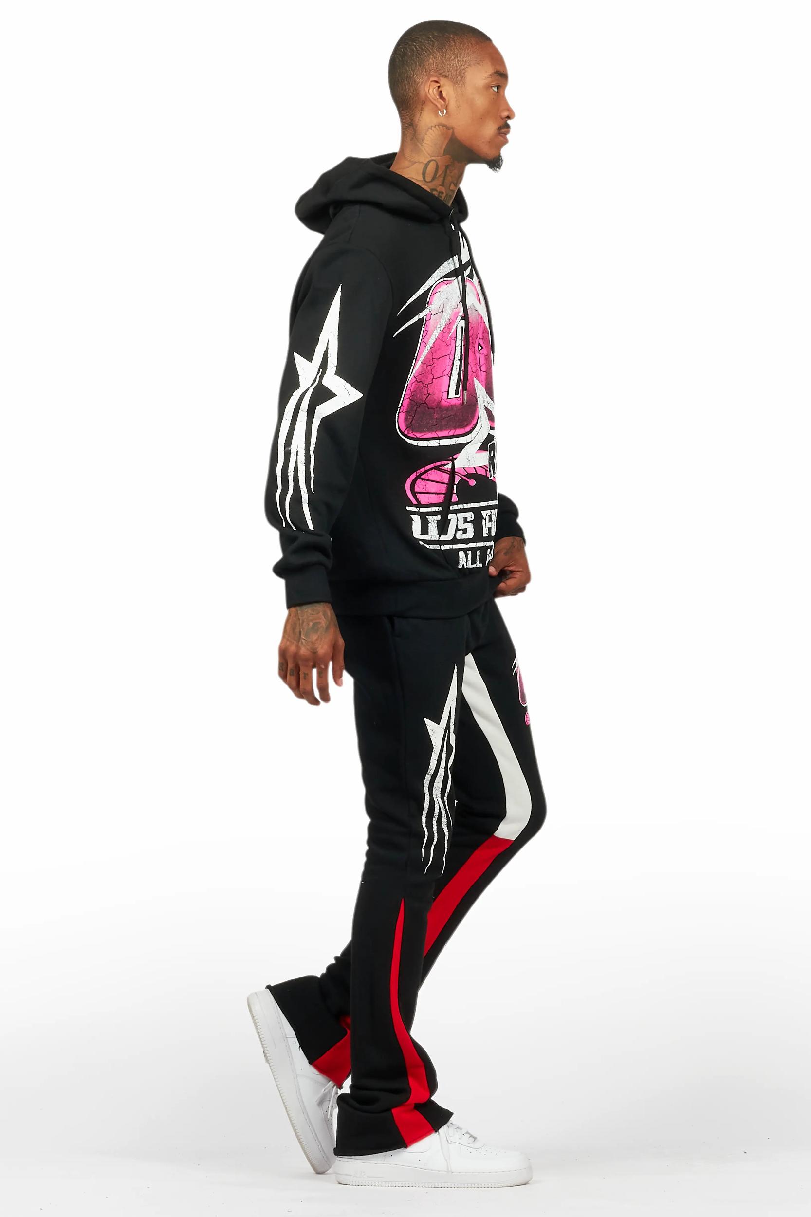 Kastell Black Hoodie/Stacked Flare Track Pant Set Male Product Image
