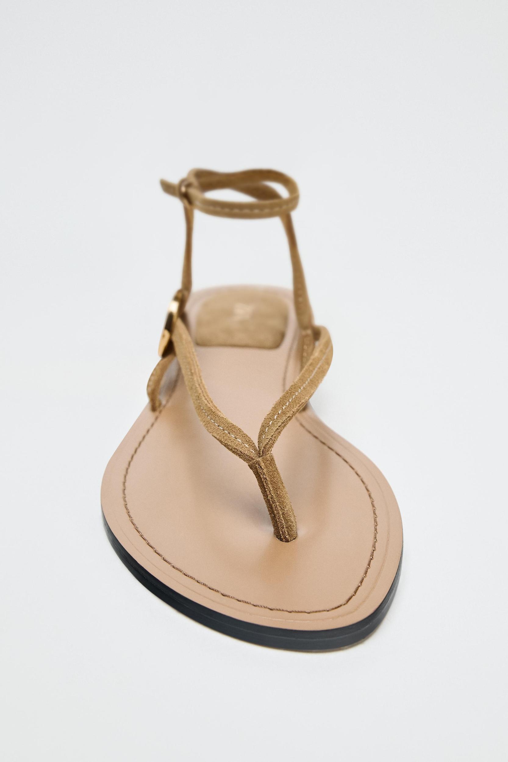 SUEDE FLAT SANDALS WITH APPLIQUÉ Product Image