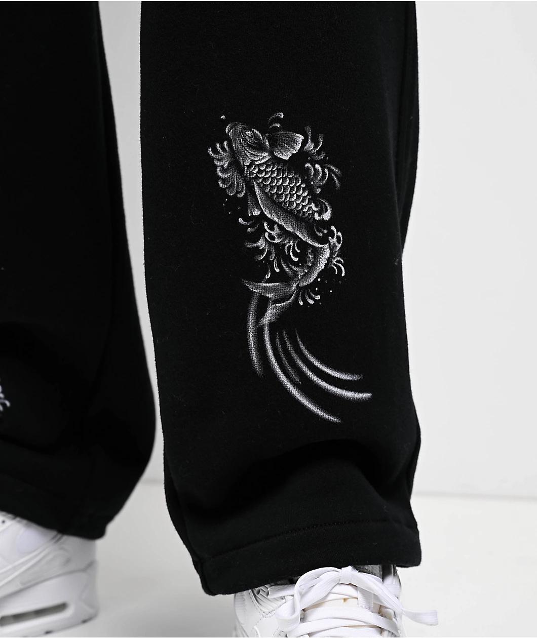 Ninth Hall Airbrushed Koi Black Loose Fit Cargo Sweatpants Product Image