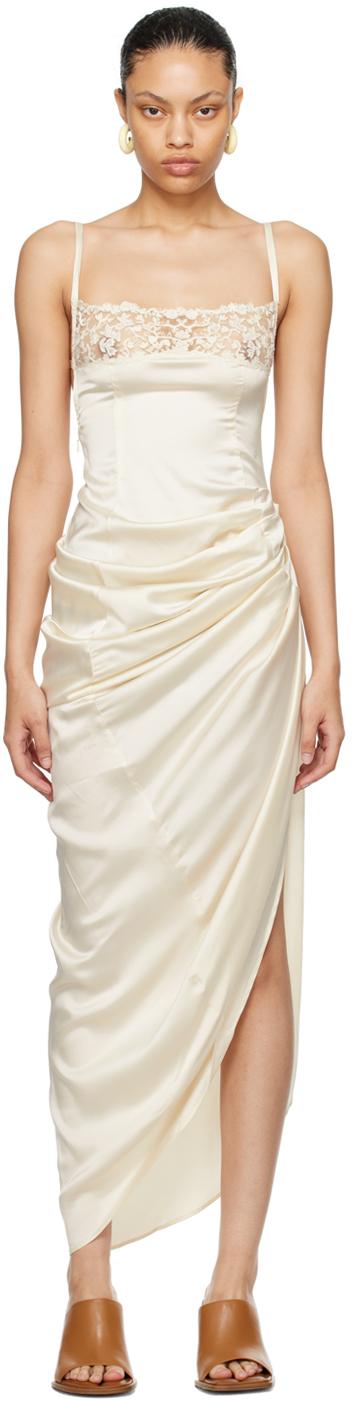 JACQUEMUS La Saudade Longue Brodee Draped Midi Dress In White Product Image