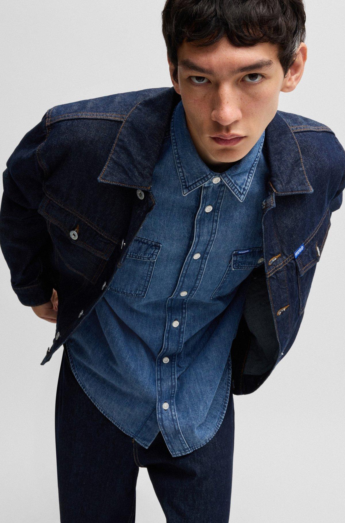 Blue loose-fit shirt in cotton denim Product Image