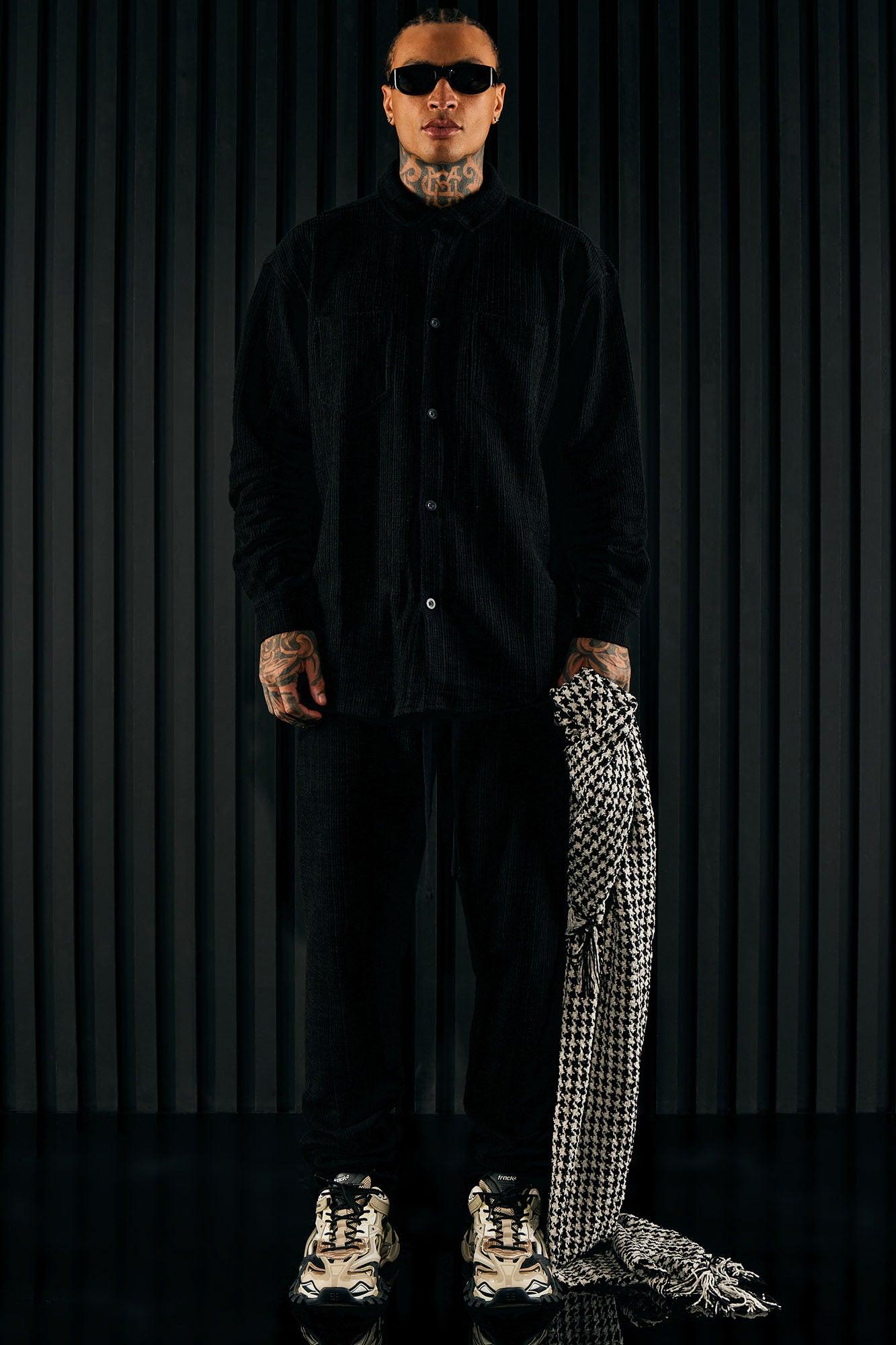 Dean Textured Long Sleeve Button Up Shirt - Black Product Image