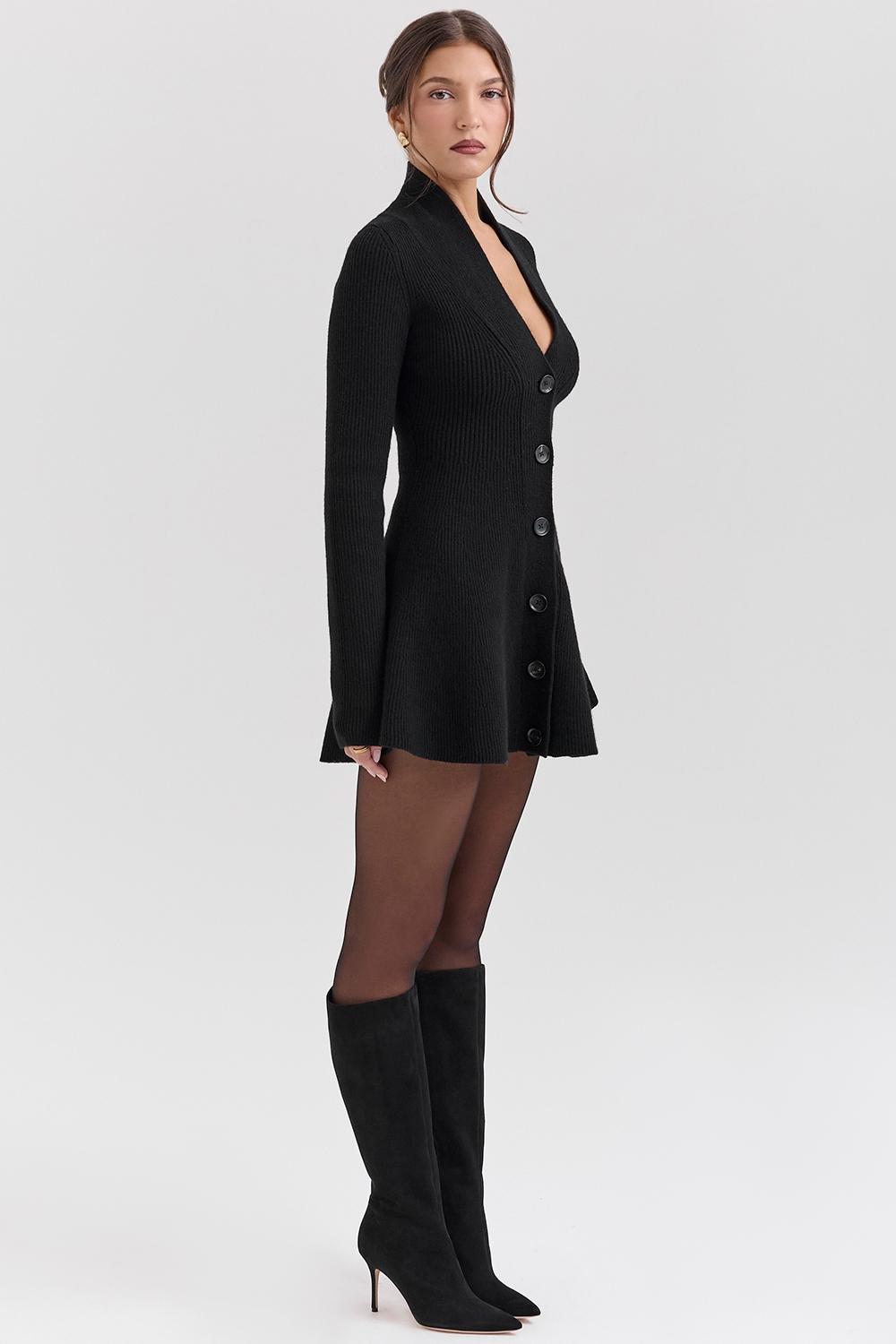 Aubrey  black wool knitted cardigan dress Product Image