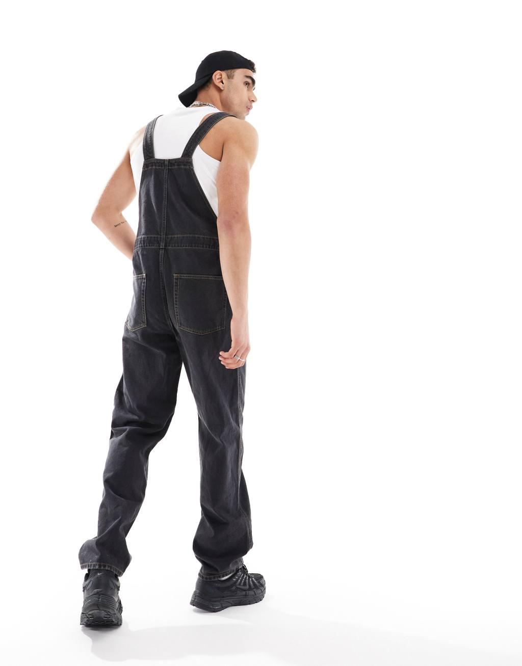 ASOS DESIGN denim overalls in black Product Image
