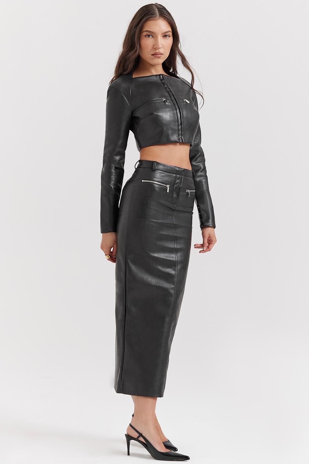 Tana  black vegan leather maxi skirt Product Image