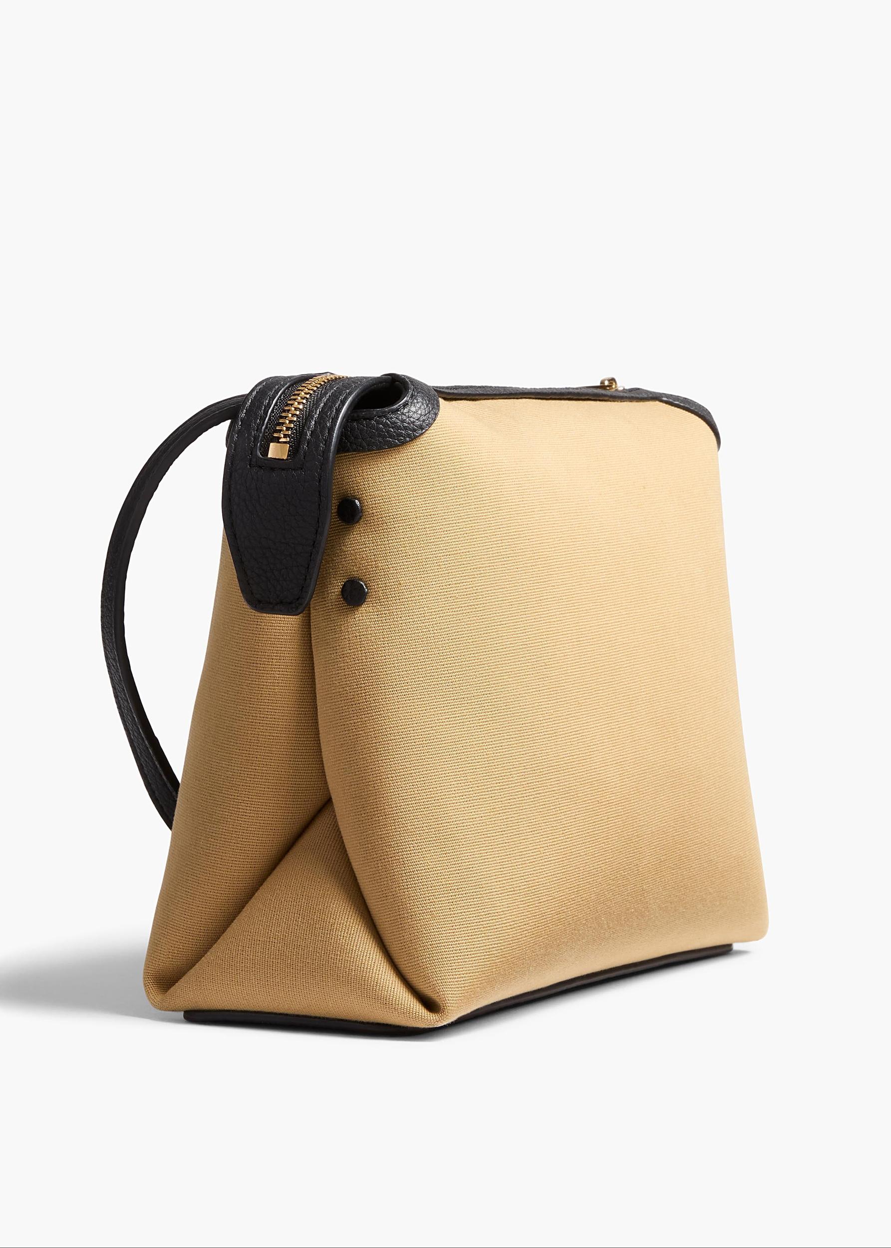 Lina Crossbody Bag in Honey Canvas with Black Leather Product Image