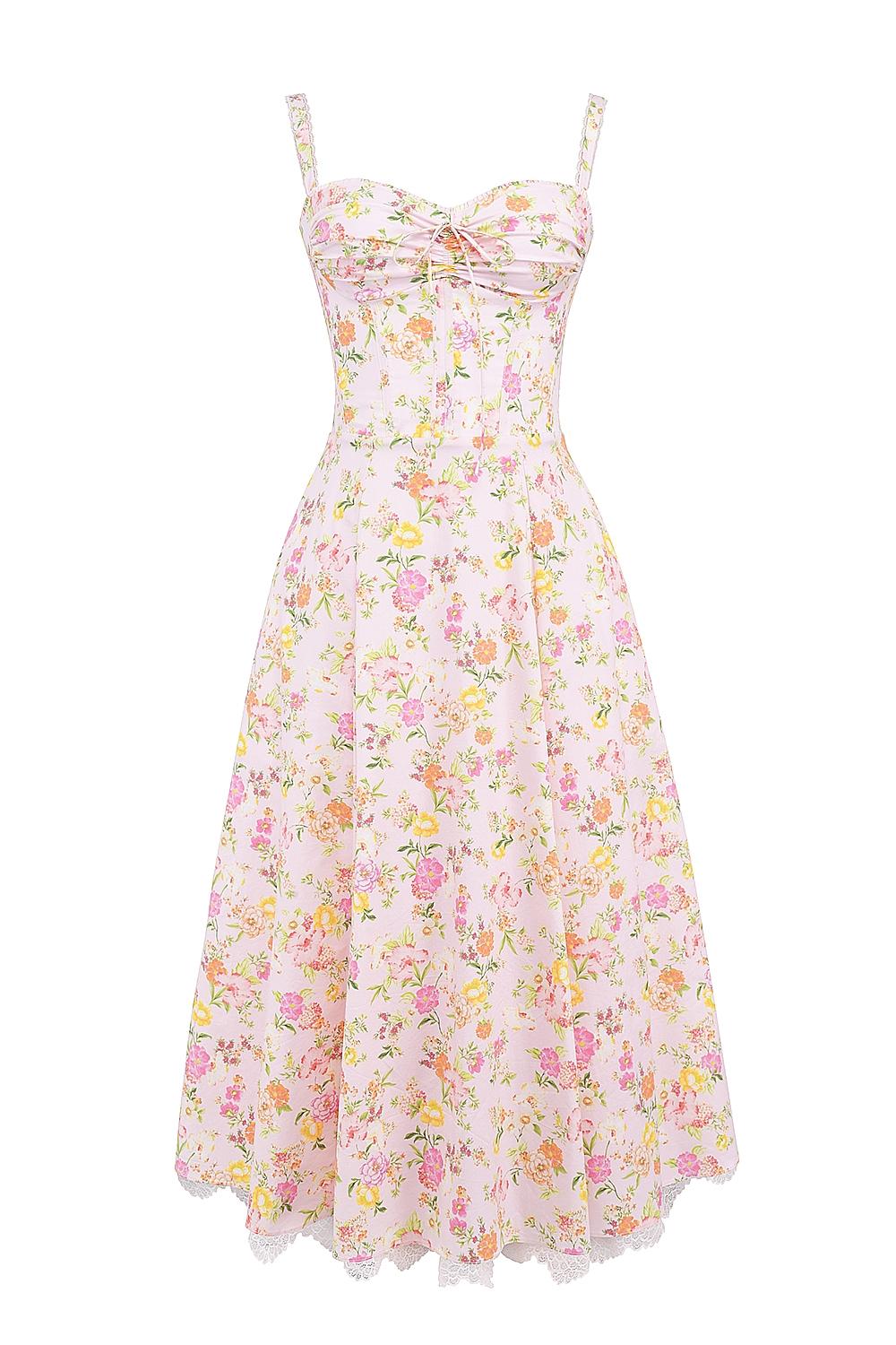 Rosalee  pink meadow print cotton bustier sundress Product Image