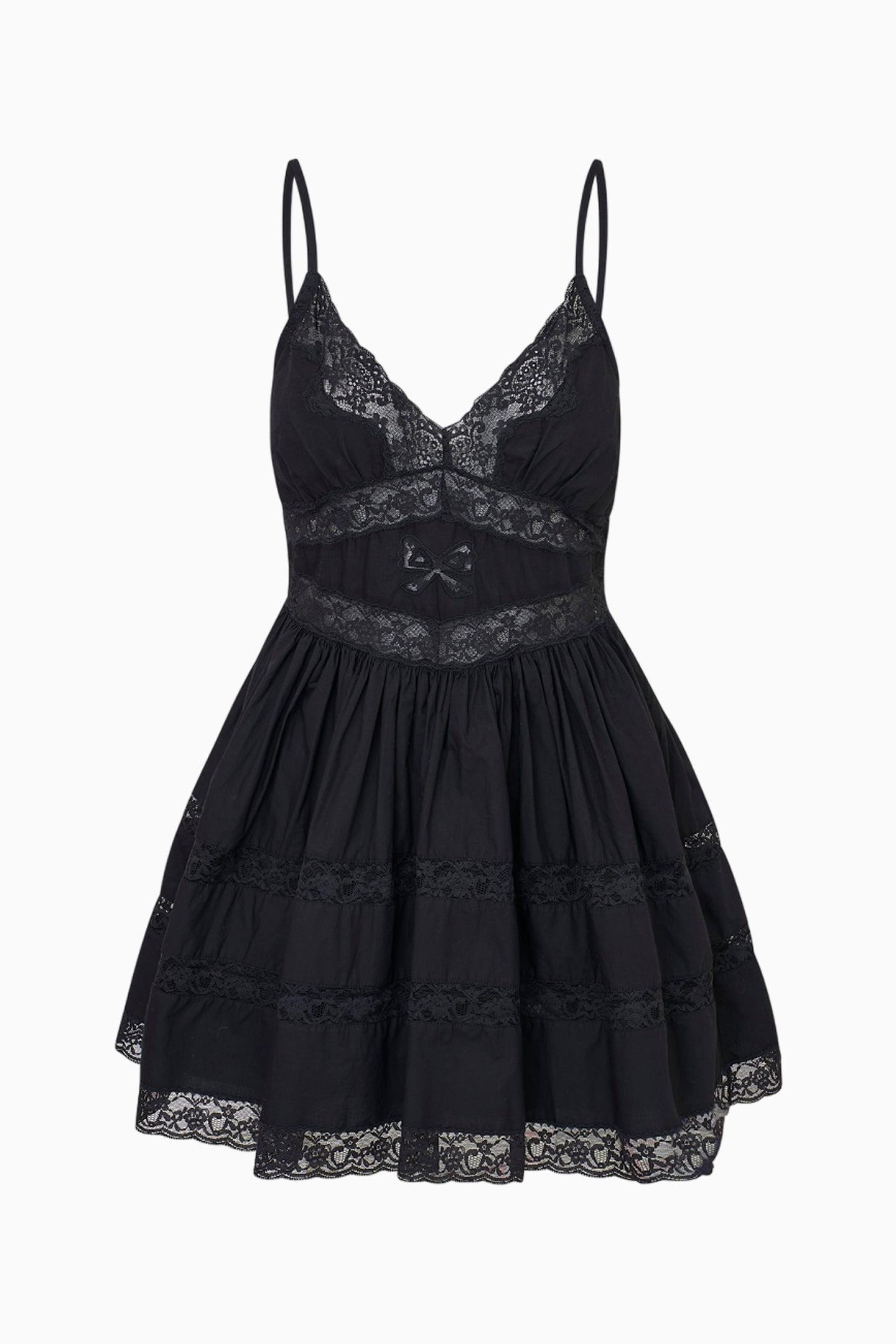 Zima Cotton Lace Bow Mini Dress Product Image